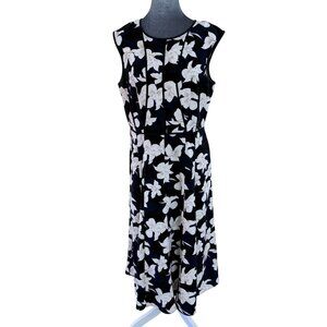 Ann Taylor Floral A-Line Midi Dress - Black/Navy/Cream Size 12